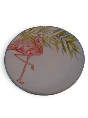 Pink Flamingo Tropical Palm Leaf Melamine Serving Platter 14"